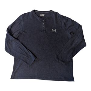 Under Armour Blue Heathered Loose Fit Heatgear LS Henley Shirt #1272423 Men's XL
